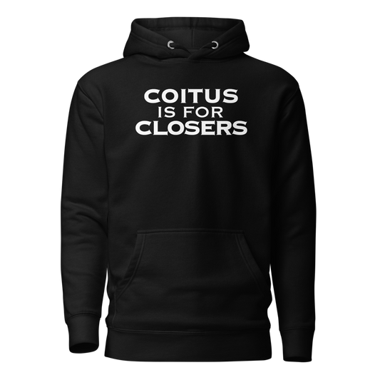 "Coitus Is For Closers" printed on a black on an invisible / simulated body