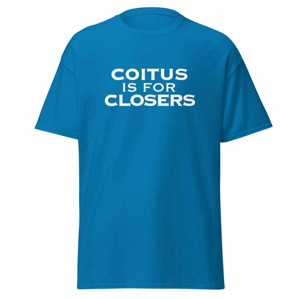 "Coitus Is For Closers" printed on a sapphire on an invisible body