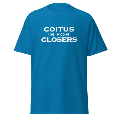"Coitus Is For Closers" printed on a sapphire on an invisible body