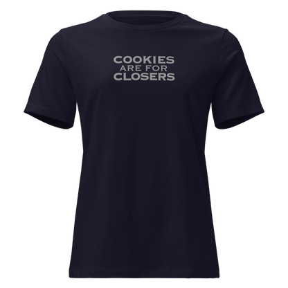 "Cookies Are For Closers" printed on a navy on an invisible / simulated body