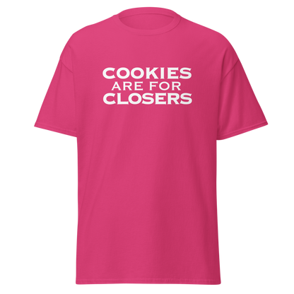 "Cookies Are For Closers" printed on a heliconia on an invisible body