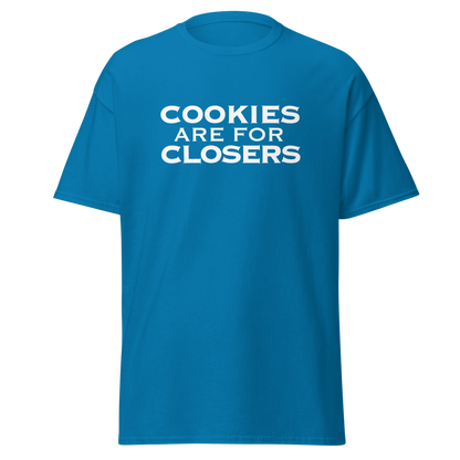 "Cookies Are For Closers" printed on a sapphire on an invisible body