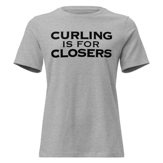 "Curling Is For Closers" printed on a athletic heather on an invisible / simulated body