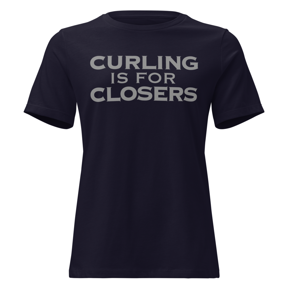 "Curling Is For Closers" printed on a navy on an invisible / simulated body