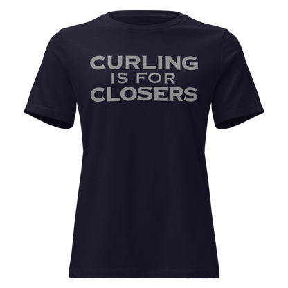 "Curling Is For Closers" printed on a navy on an invisible / simulated body