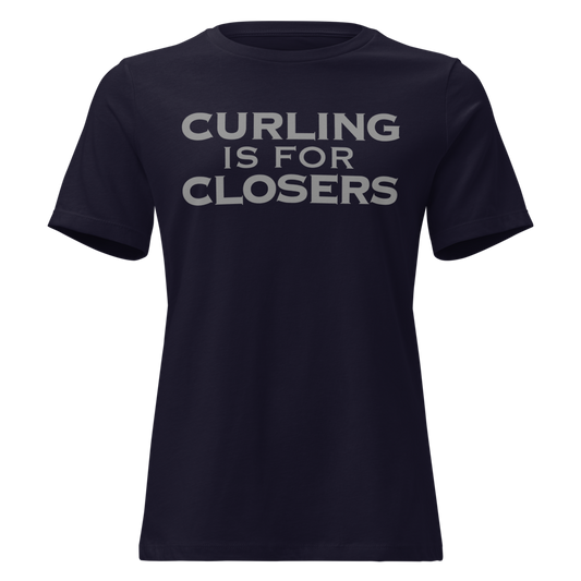 "Curling Is For Closers" printed on a navy on an invisible / simulated body
