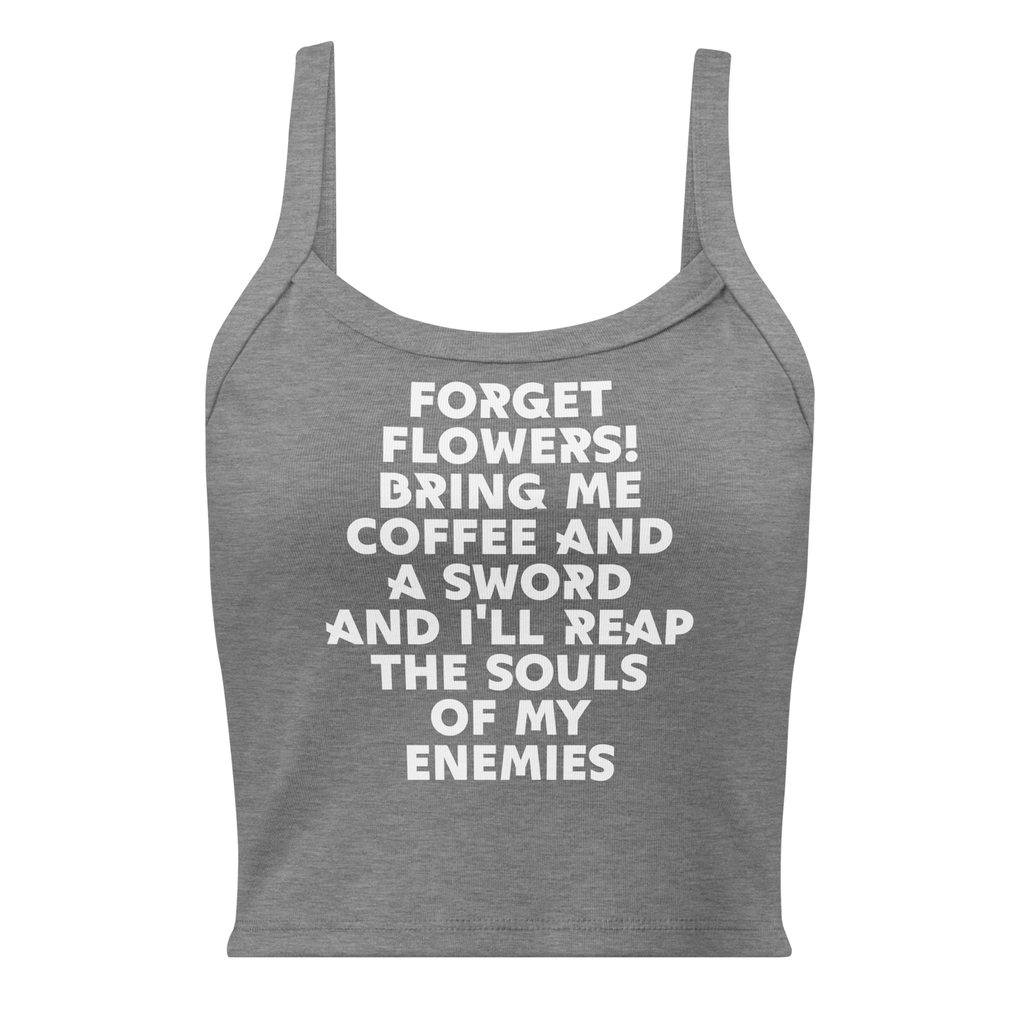 Coffee Sword (clean) in White on Women's Micro-Rib Tank Top (Bella+Canvas - 1012)