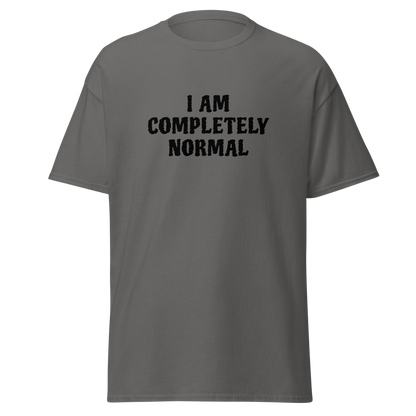 "I am completely normal" printed on a charcoal on an invisible body