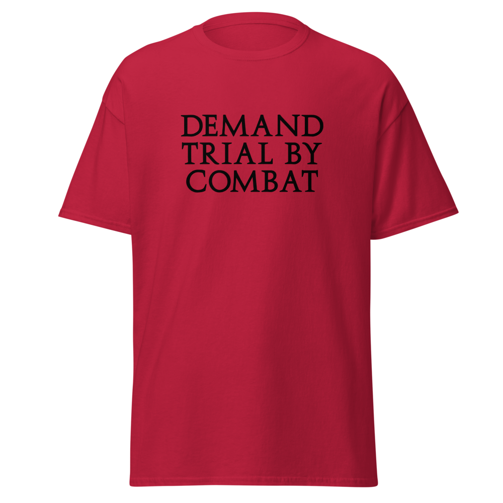 "Demand trial by combat" printed on a cardinal on an invisible body