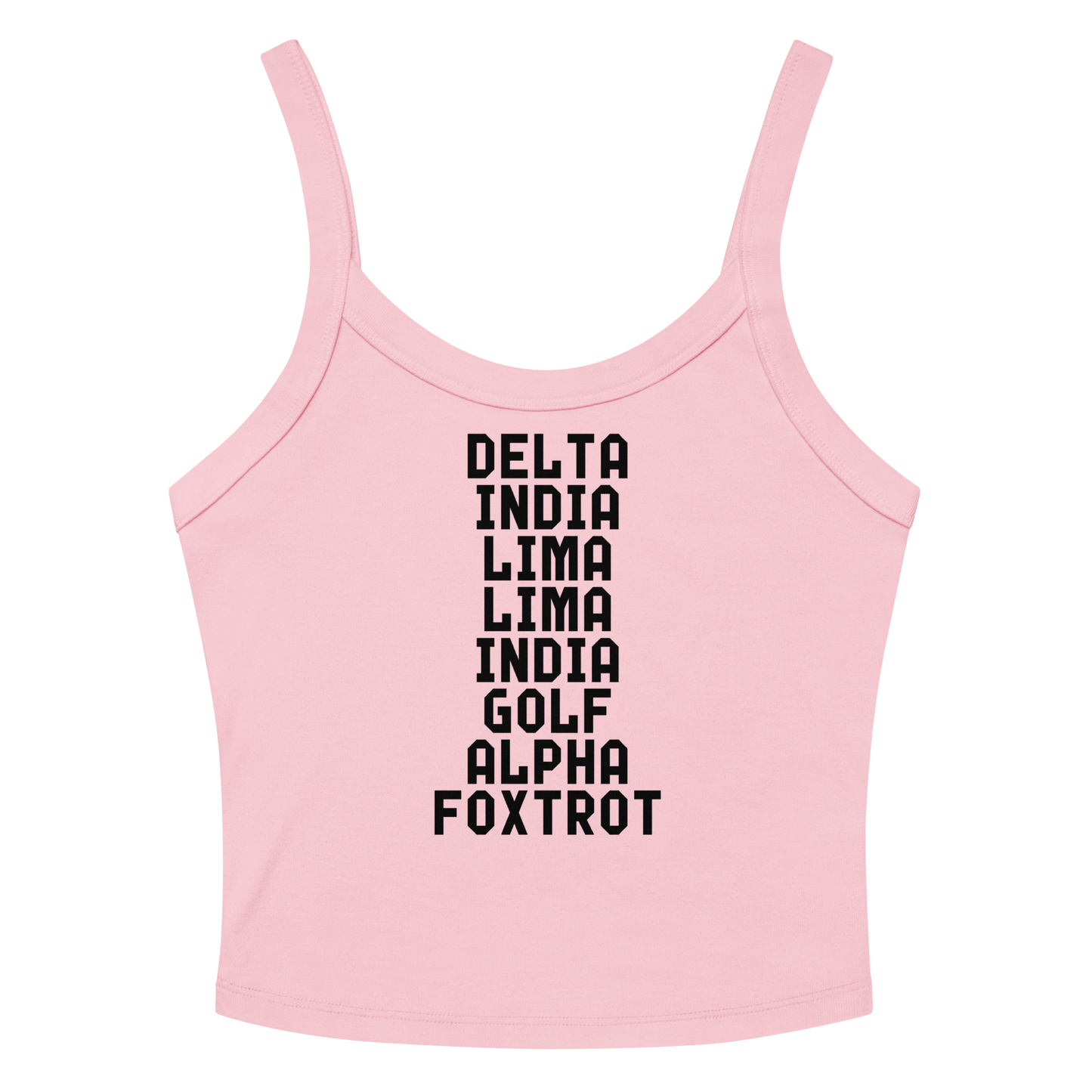 "DILLIGAF" printed on a solid pink blend women's micro-rib tanktop laying on a flat surface amongst sunglasses and shorts