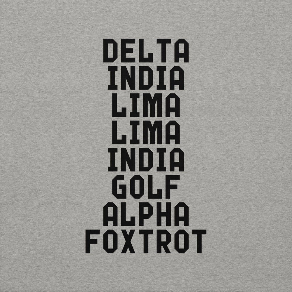 "DILLIGAF" printed on a carbon grey background