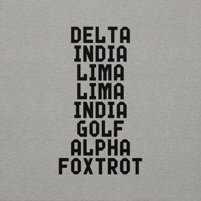 "DILLIGAF" printed on a carbon grey background