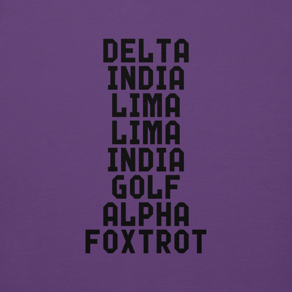 "DILLIGAF" printed on a purple background