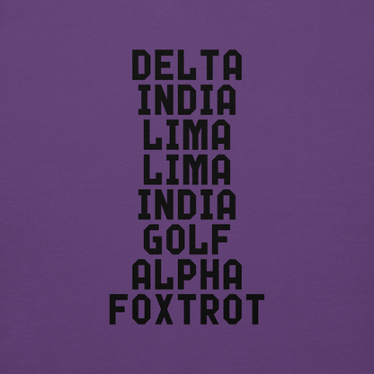 "DILLIGAF" printed on a purple background