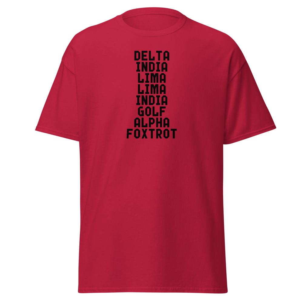"DILLIGAF" printed on a cardinal on an invisible body