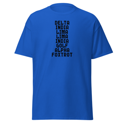"DILLIGAF" printed on a royal on an invisible body