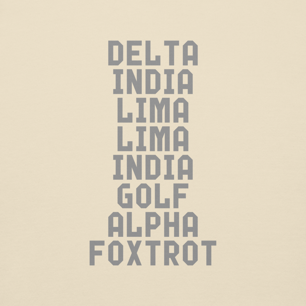 "DILLIGAF" printed on a bone background