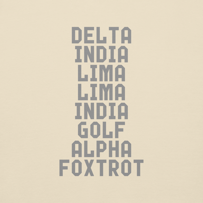 "DILLIGAF" printed on a bone background