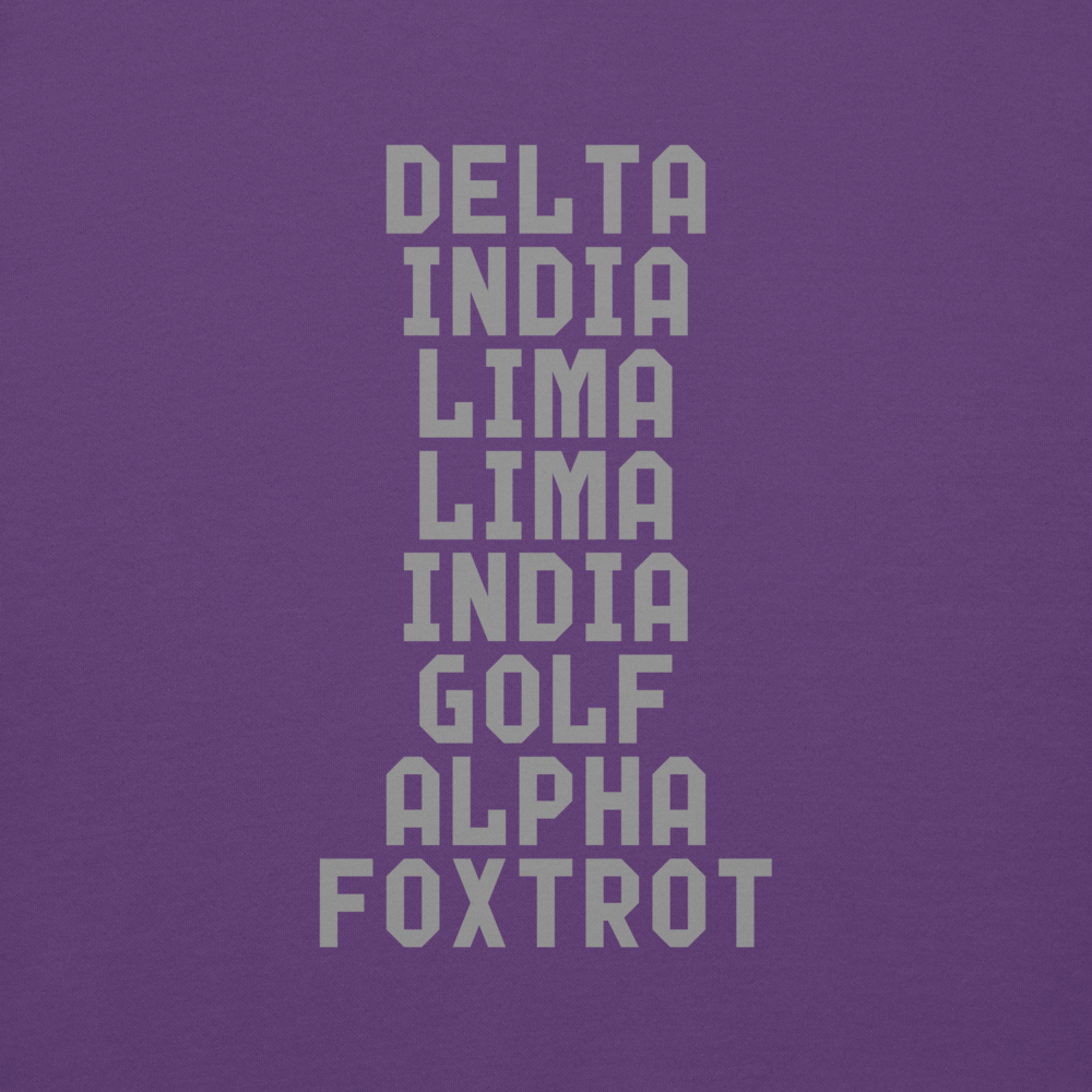 "DILLIGAF" printed on a purple background