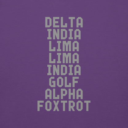 "DILLIGAF" printed on a purple background