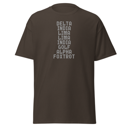 "DILLIGAF" printed on a dark chocolate on an invisible body