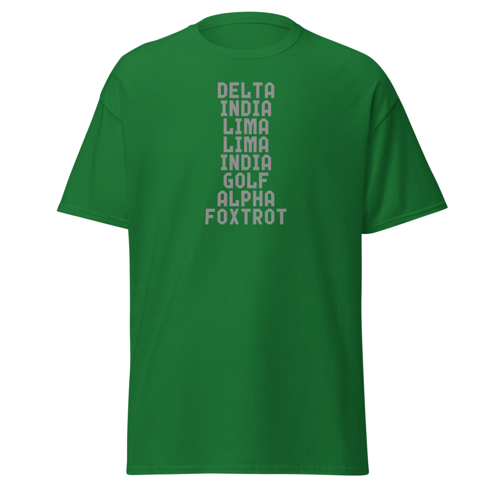 "DILLIGAF" printed on a turf green on an invisible body