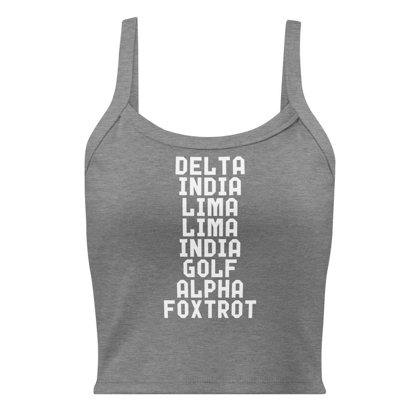 DILLIGAF in White on Women's Micro-Rib Tank Top (Bella+Canvas - 1012)