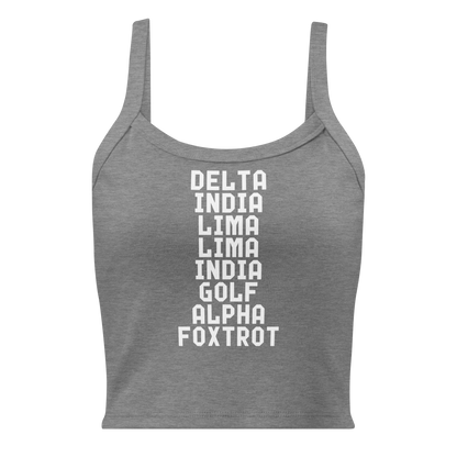 DILLIGAF in White on Women's Micro-Rib Tank Top (Bella+Canvas - 1012)