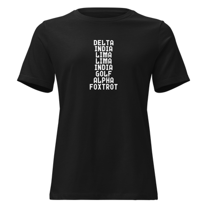 "DILLIGAF" printed on a black on an invisible / simulated body