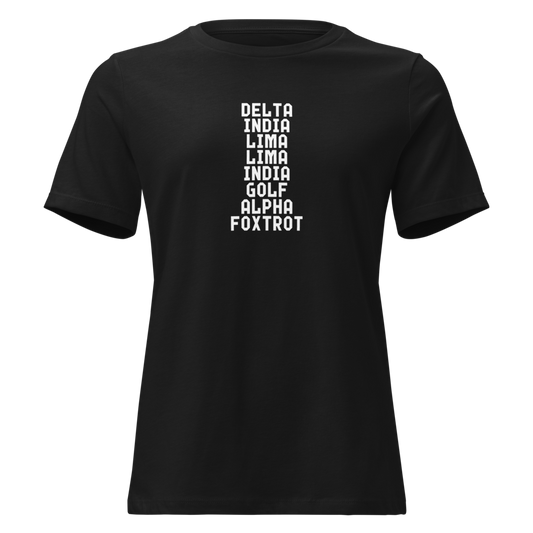 "DILLIGAF" printed on a black on an invisible / simulated body