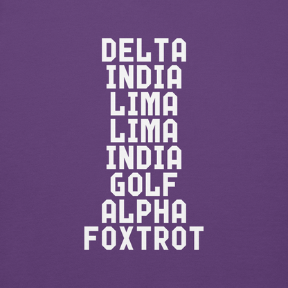 "DILLIGAF" printed on a purple background