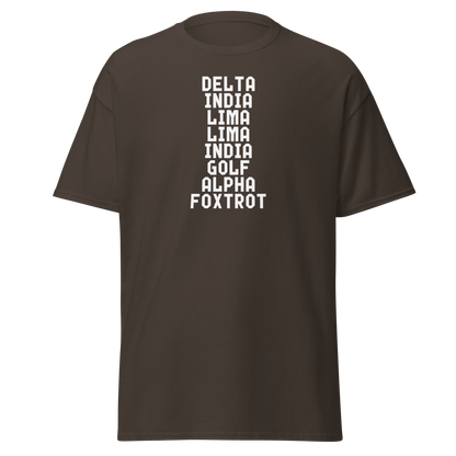 "DILLIGAF" printed on a dark chocolate on an invisible body