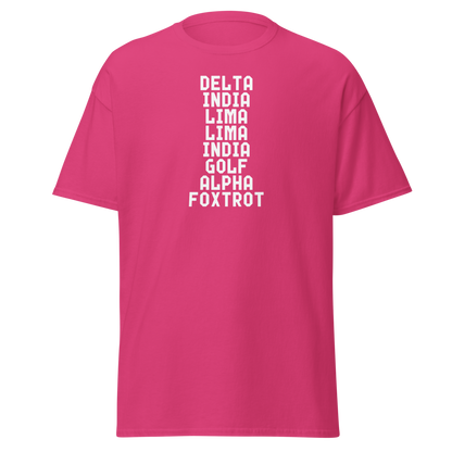 "DILLIGAF" printed on a heliconia on an invisible body