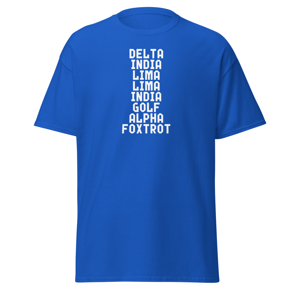 "DILLIGAF" printed on a royal on an invisible body