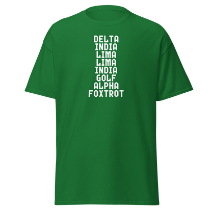 "DILLIGAF" printed on a turf green on an invisible body