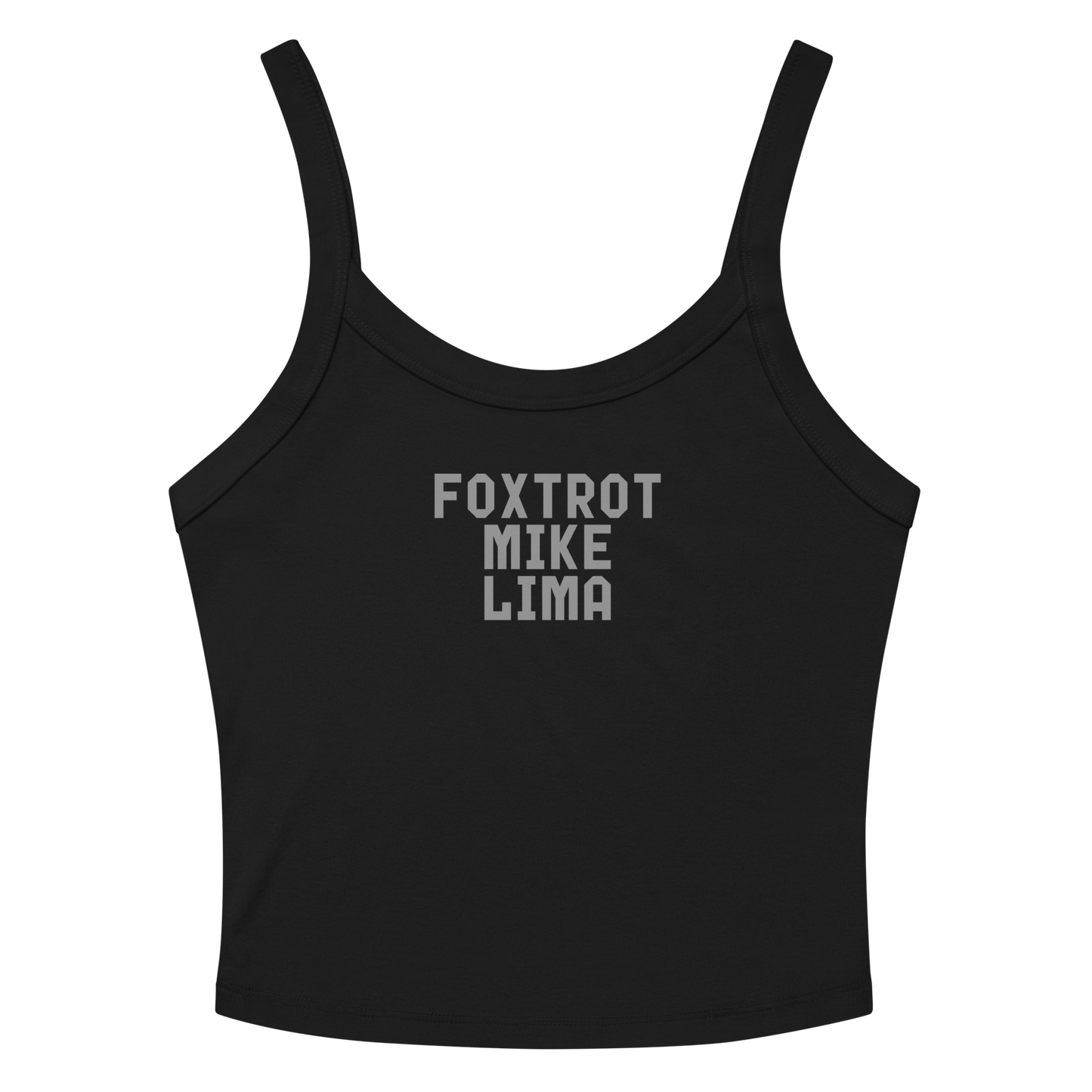 "Foxtrot Mike Lima" printed on a solid black blend tbd