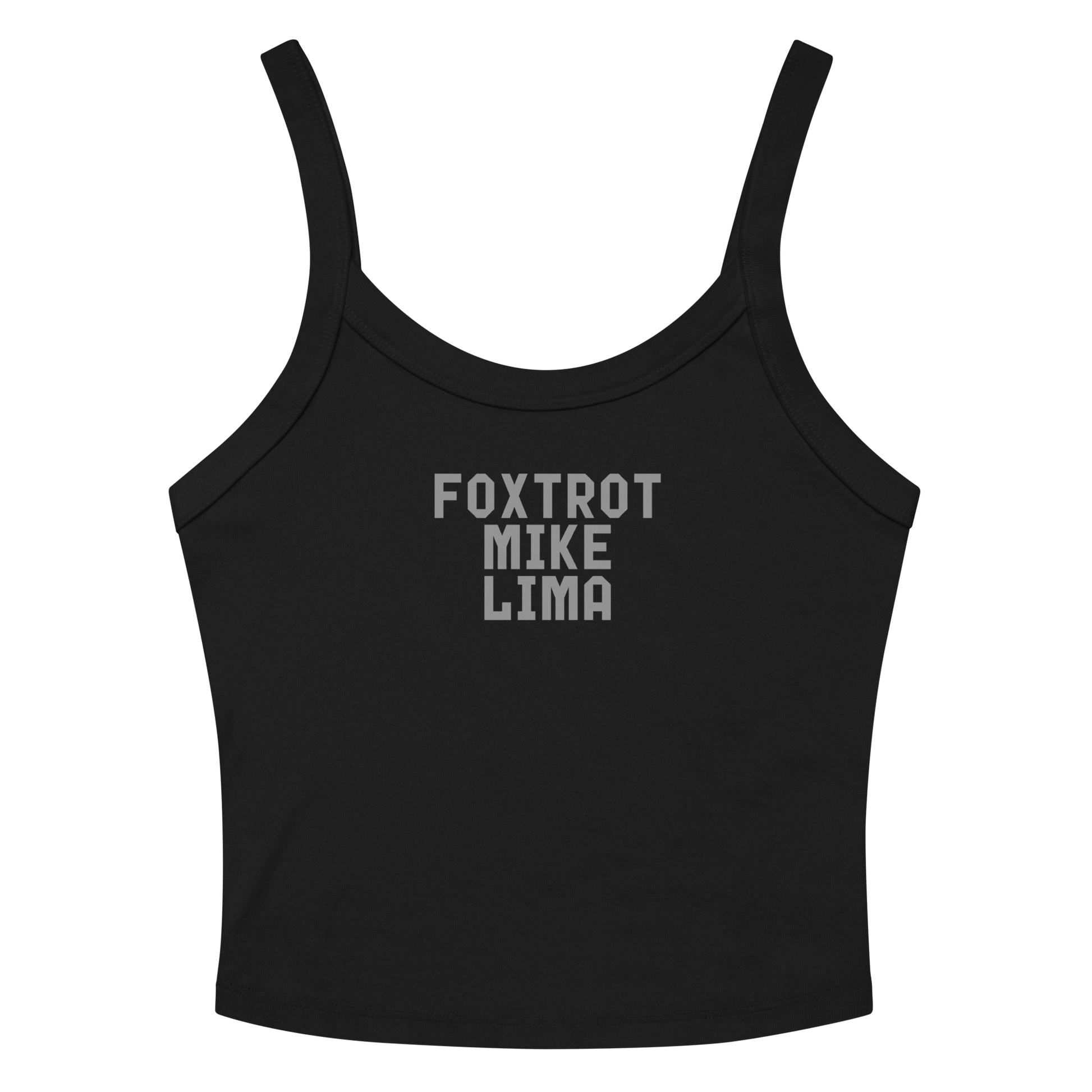 "Foxtrot Mike Lima" printed on a solid black blend tbd