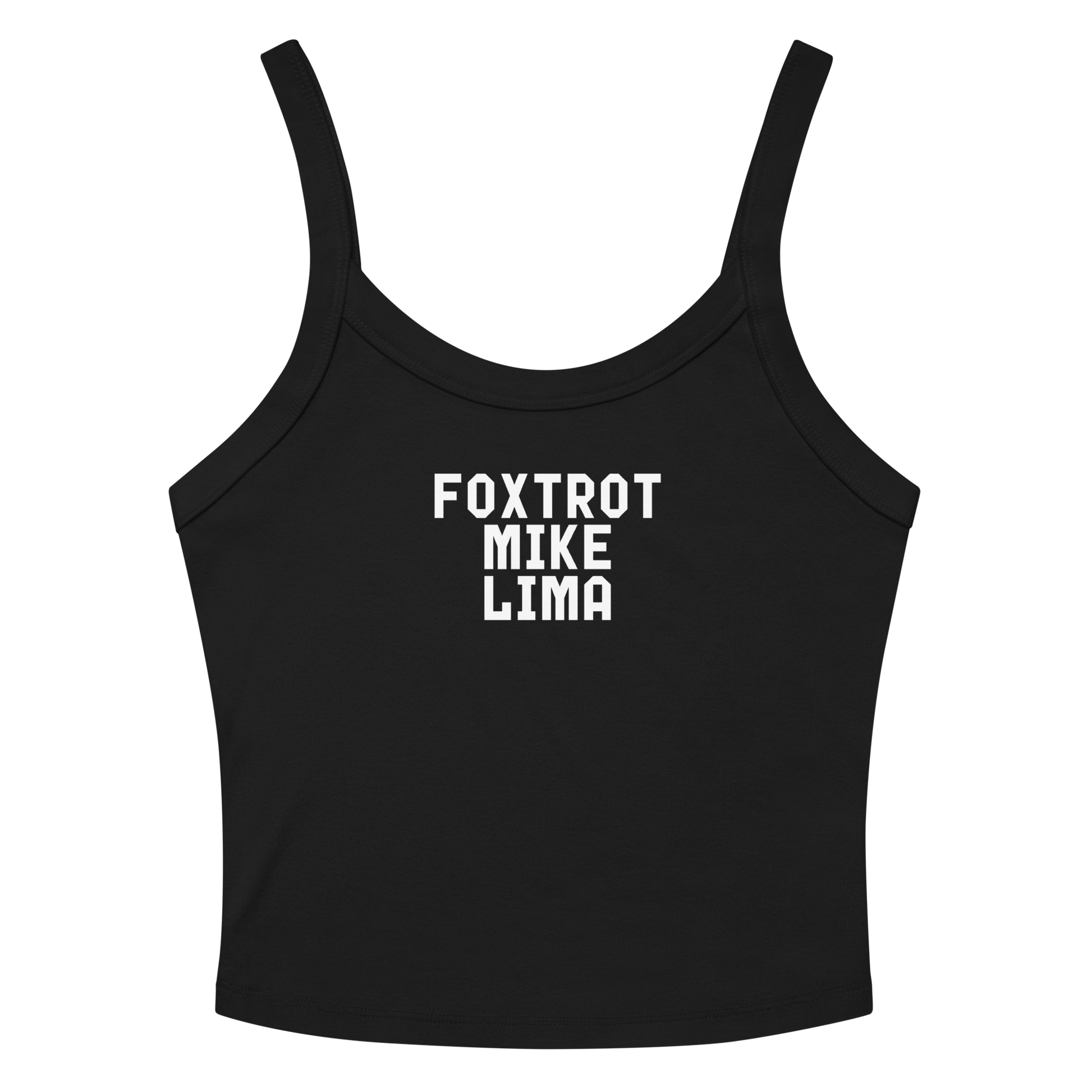 "Foxtrot Mike Lima" printed on a solid black blend tbd