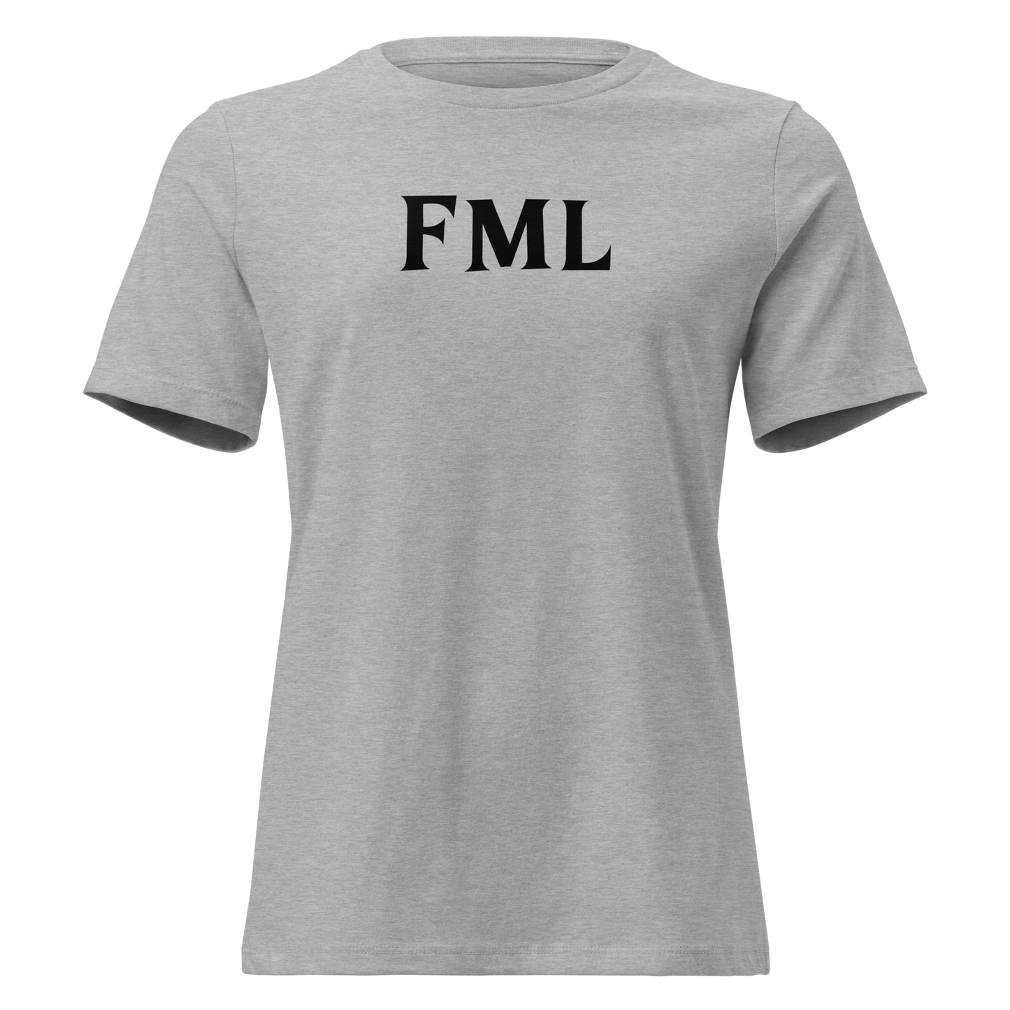 "FML" printed on a athletic heather on an invisible / simulated body