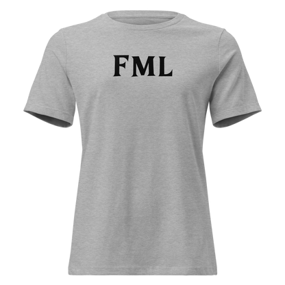 "FML" printed on a athletic heather on an invisible / simulated body