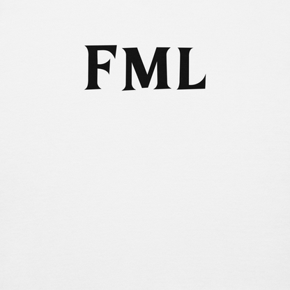 "FML" printed on a white background