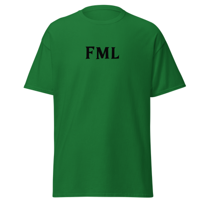 "FML" printed on a turf green on an invisible body