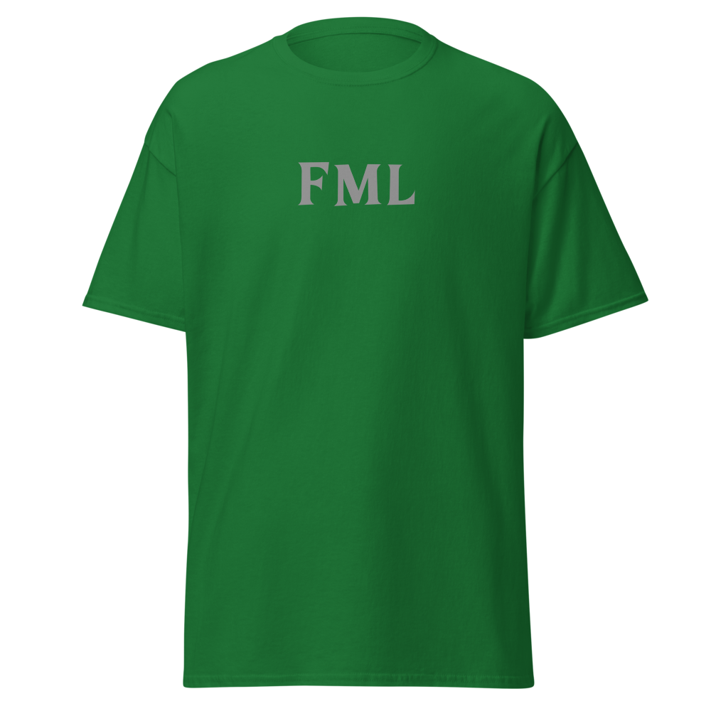 "FML" printed on a turf green on an invisible body