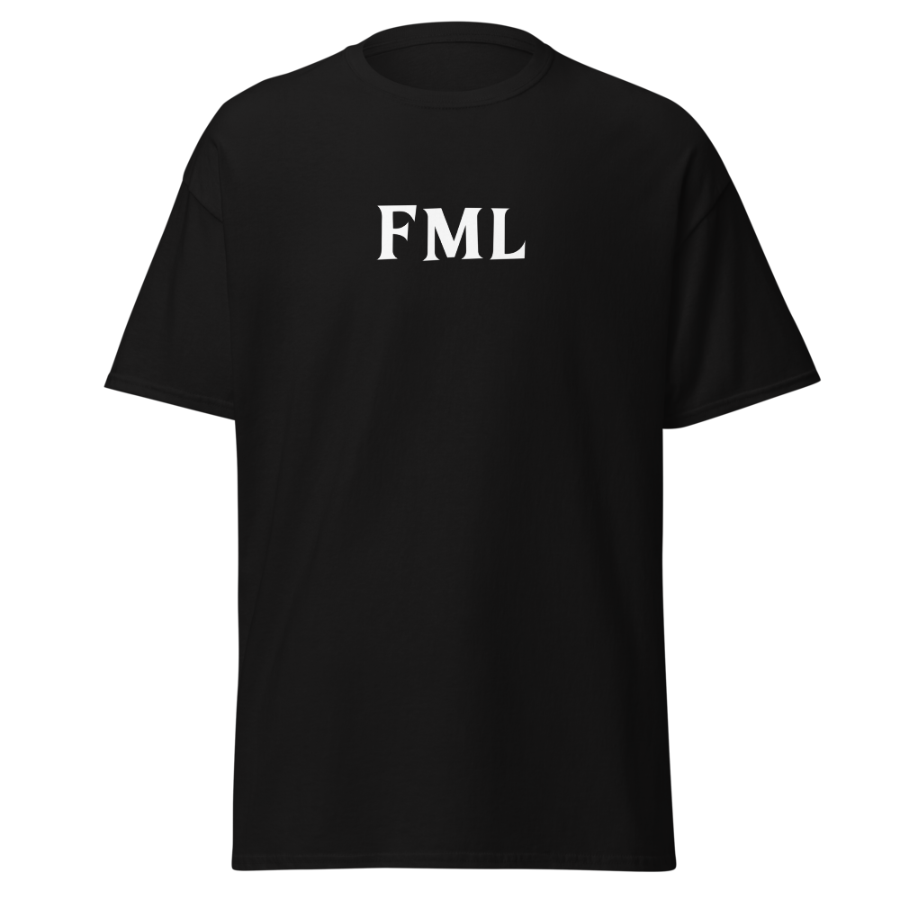 "FML" printed on a black on an invisible body