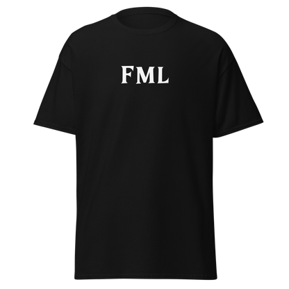 "FML" printed on a black on an invisible body