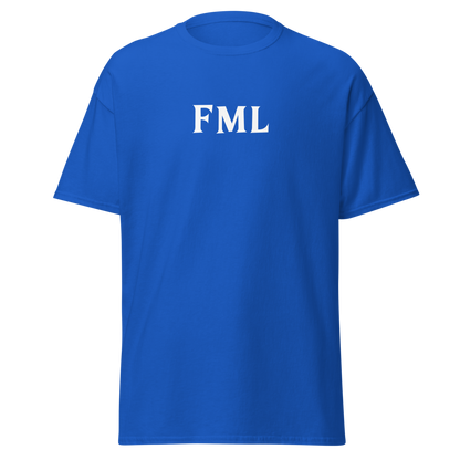 "FML" printed on a royal on an invisible body
