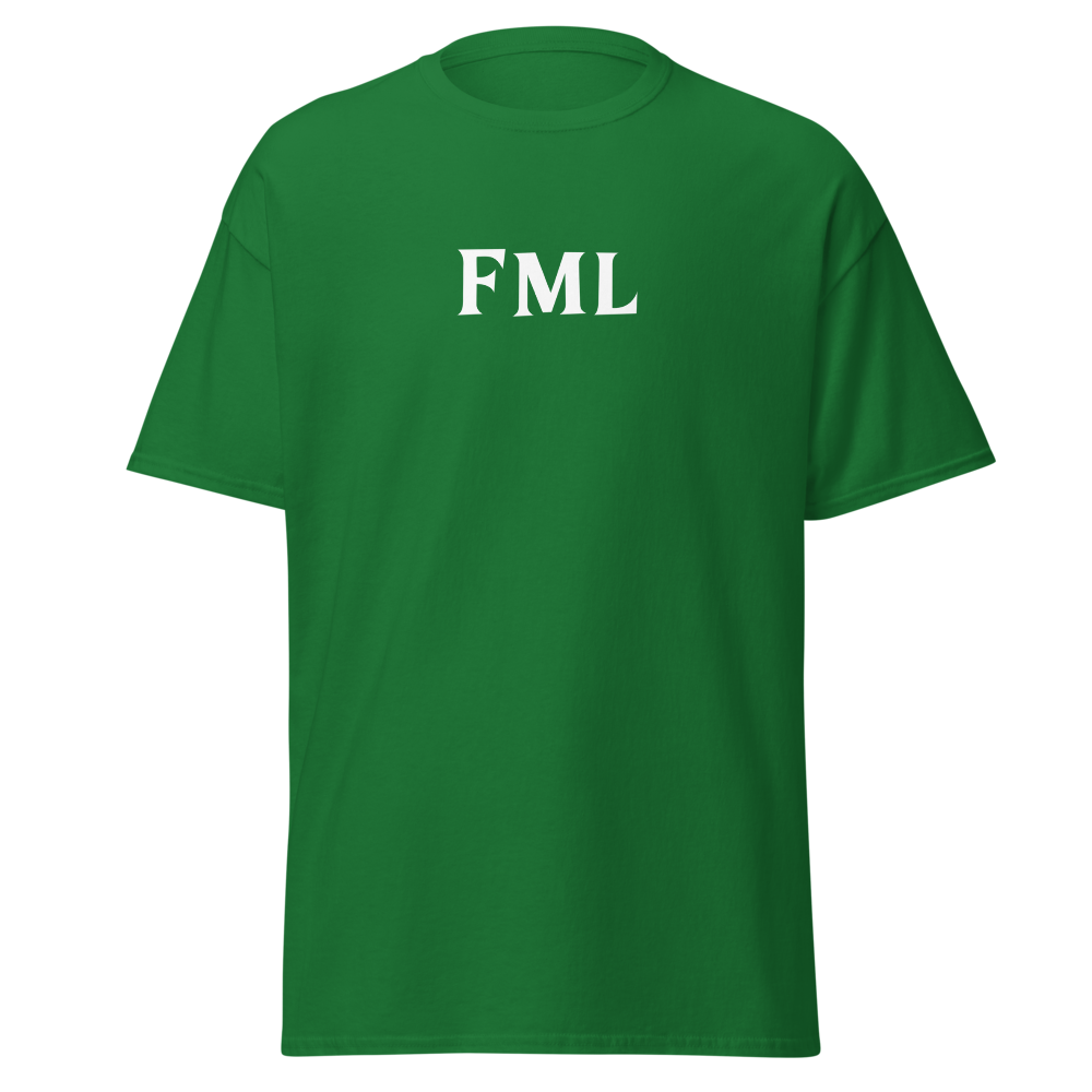 "FML" printed on a turf green on an invisible body