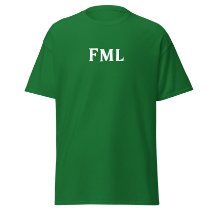 "FML" printed on a turf green on an invisible body