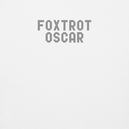 "Foxtrot Oscar" printed on a white background