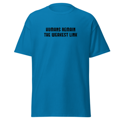 "Humans remain the weakest link" printed on a sapphire on an invisible body